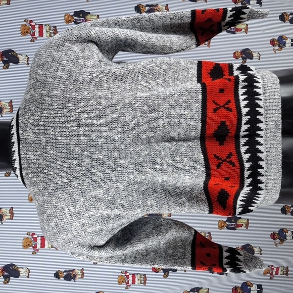 Vintage Adele Knitwear tribal arrows grampa gray & red Med chunky knit sweater - Picture 3 of 7